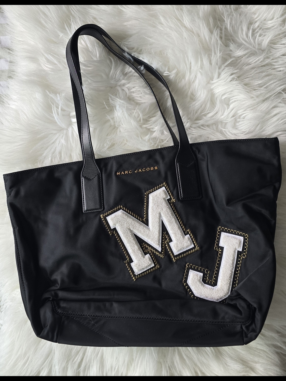 Marc Jacobs Black Tote with White Letter Appliqués and Gold Logo